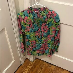 Lilly Pulitzer Floral Blouse - Pink Navy and Green